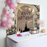 Aperturee - Aperturee Cartoon Magic Academy Castle Happy Birthday Backdrop